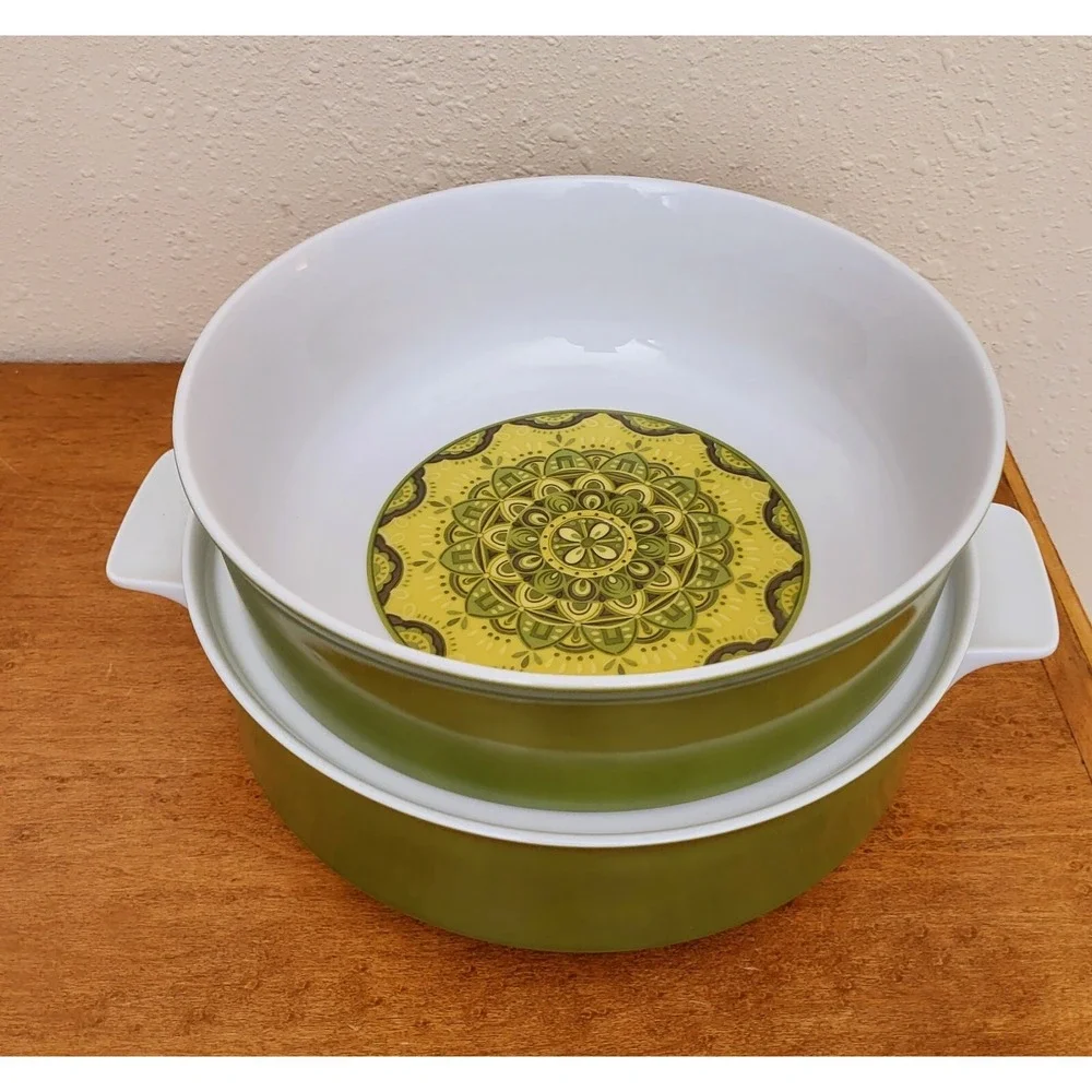 2 Dead Stock Avocado Green Royal Prestige Mandala Serving  Lid Bowls MCM Granada